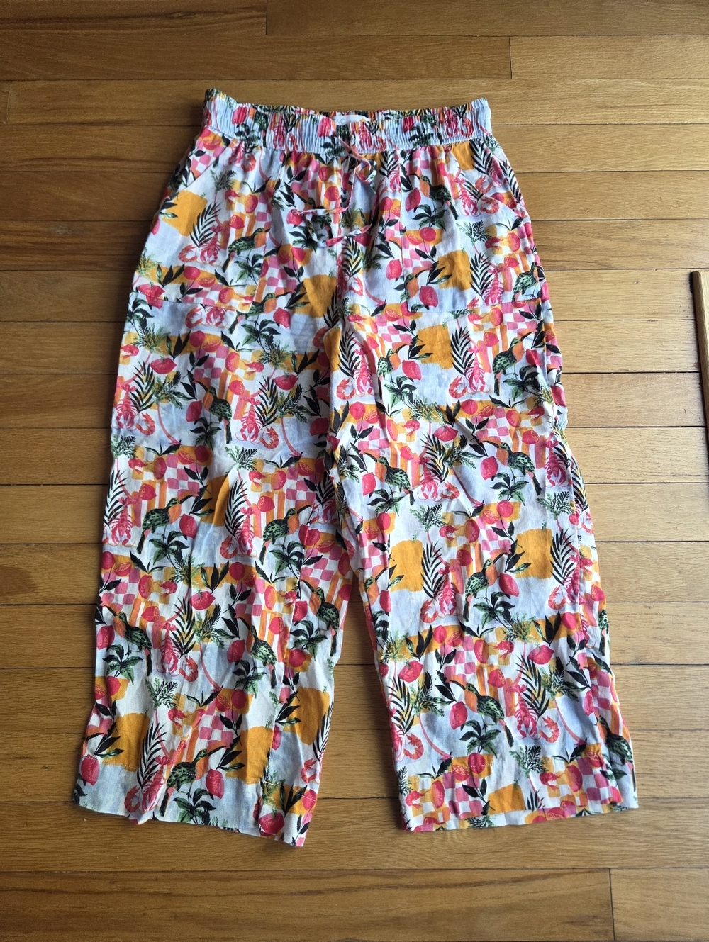 C&C California Bright Floral Linen Pants Size Large
